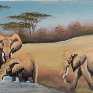 ELEPHANTS AT WATERHOLE
